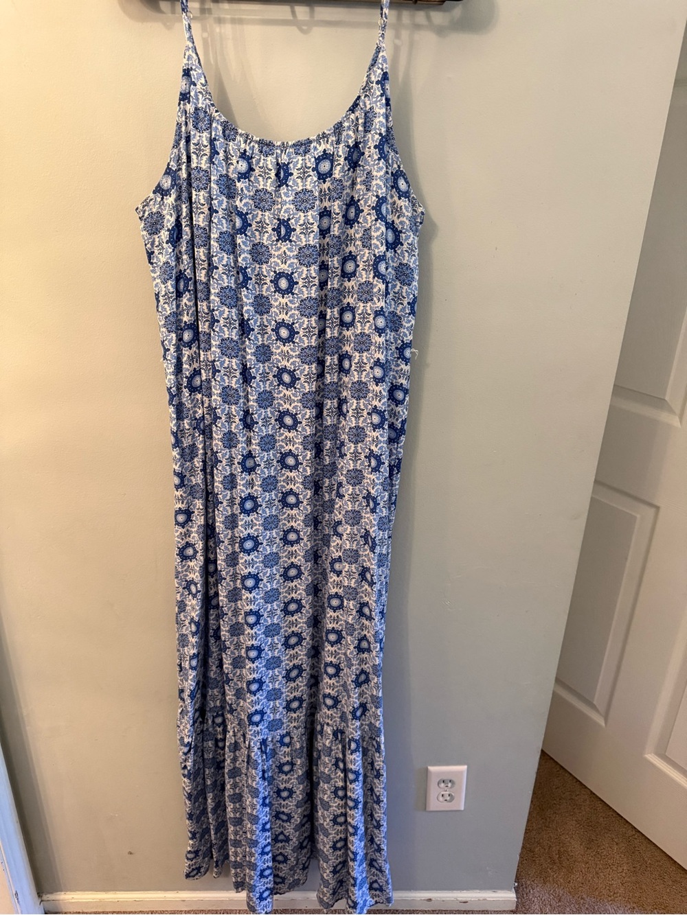 LOFT Blue & White Tile-Print Maxi Dress